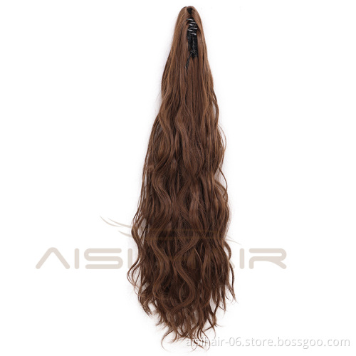 Aisi Hair Synthetic Long Wavy Claw On Ponytail Hair Extensions Brown Color Pony Tail Hairpieces for Women